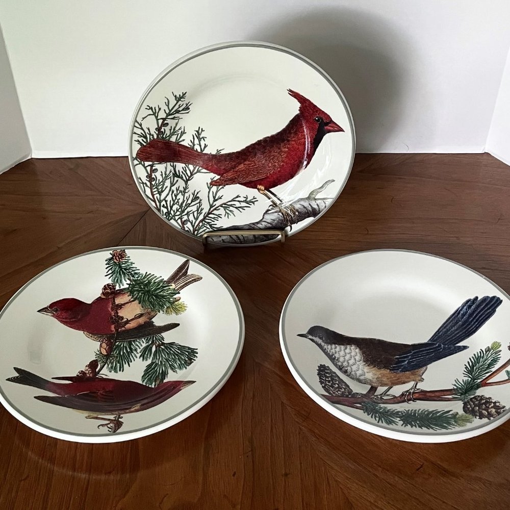 Winter Fauna by Pottery Barn China Bird Salad Plate SET of 3